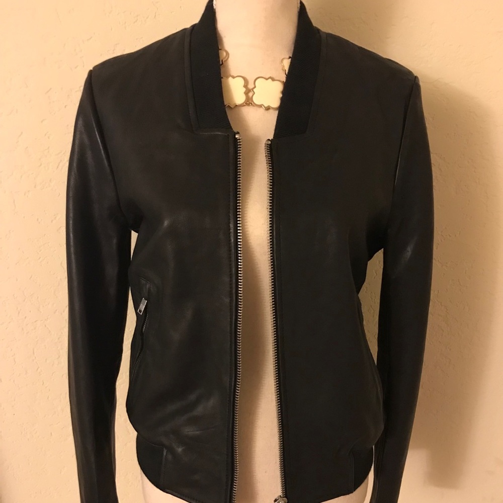 New Black Leather Superdry Bomber Jacket Bella M